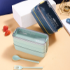 ظرف غذای مستطیل 3 طبقه وقاشق کد 21371 ابی کاربنی